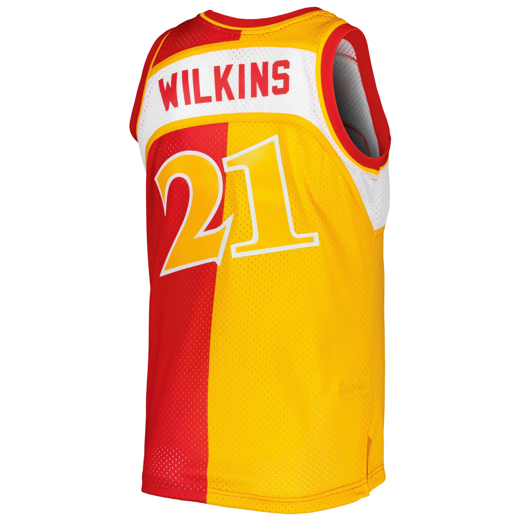 Nicesnkpro Dominique Wilkins Atlanta Hawks Mitchell Ness Hardwood Classics 1986/87 Split Swingman Jersey - Yellow/Red - Image 3