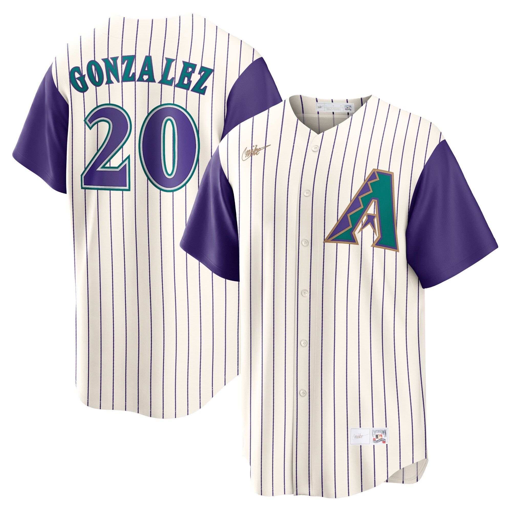 nicesnkpro Luis Gonzalez Arizona Diamondbacks Nike Alternate Cooperstown Collection Player Jersey - Cream/Purple