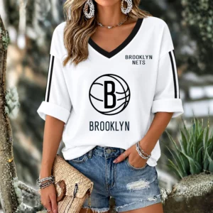 Limited Edition – Customized NBA Brooklyn Nets Women’s V-Neck Long Sleeve Shirt