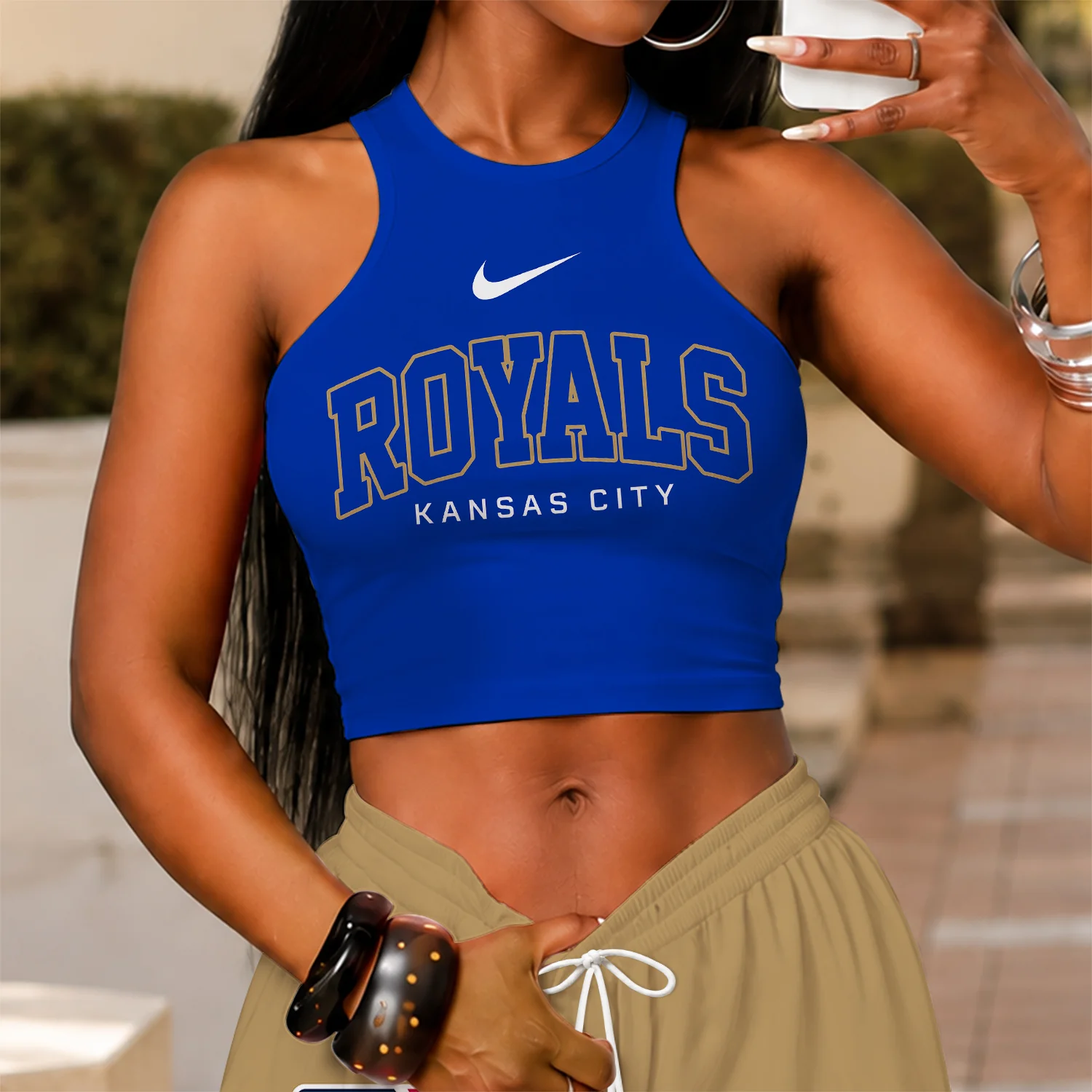 Limited Edition – Customized MLB Kansas City Royals Women’s Crop Top & Long Pants Set - Image 2