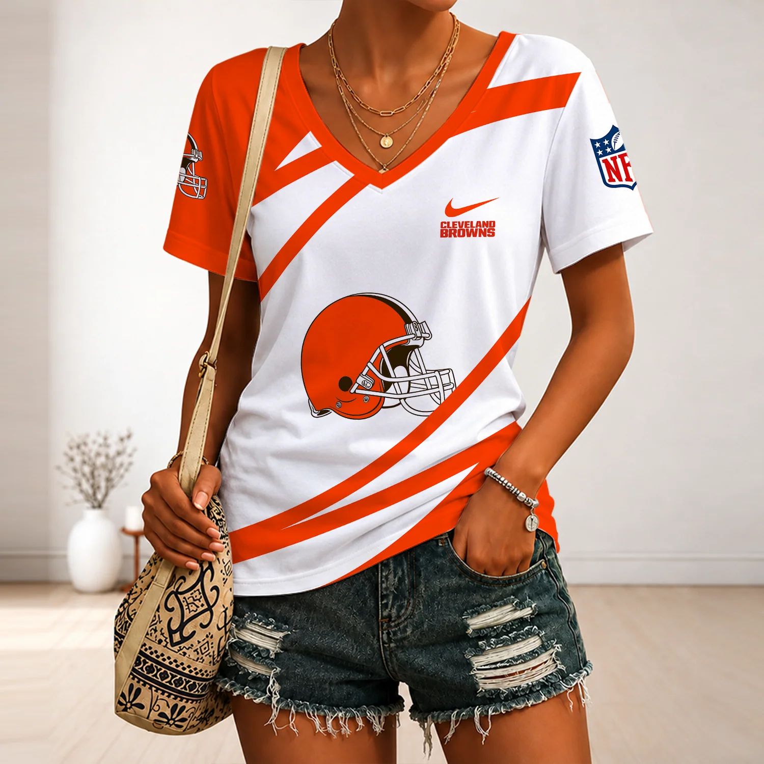 Limited Edition – Customized NFL Cleveland Browns V-Neck Female Shirt - Image 3