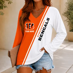Limited Edition – Customized NFL Cincinnati Bengals Women’s V-Neck Long Sleeved Shirt