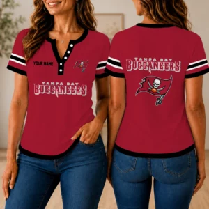 Limited Edition – Customized NFL Tampa Bay Buccaneers Women’s Short Sleeve Henley T-Shirt
