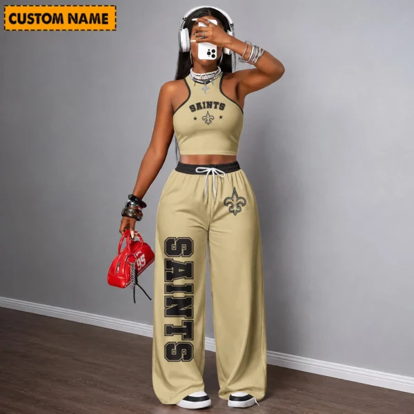 Limited Edition – Customized NFL New Orleans Saints Women’s Crop Top & Long Pants Set