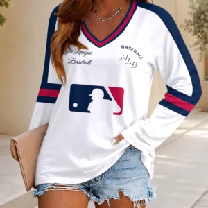Limited Edition – Customized MLB Major League Baseball Women’s V-Neck Long Sleeved Shirt