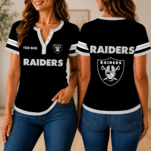 Limited Edition – Customized NFL Las Vegas Raiders Women’s Short Sleeve Henley T-Shirt
