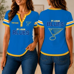 Limited Edition – Customized NHL St. Louis Blues Women’s Short Sleeve Henley T-Shirt