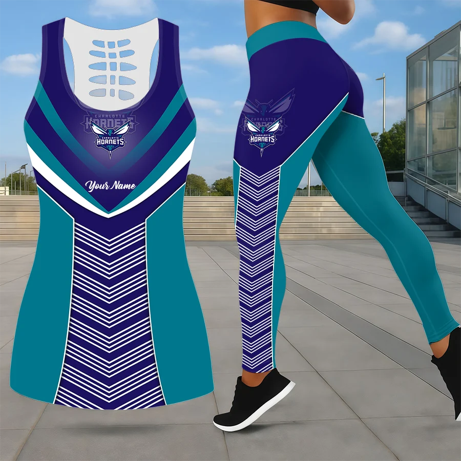 Limited Edition – Customized NBA Charlotte Hornets Leggings & Hollow Tank Top Set