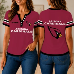 Limited Edition – Customized NFL Arizona Cardinals Women’s Short Sleeve Henley T-Shirt