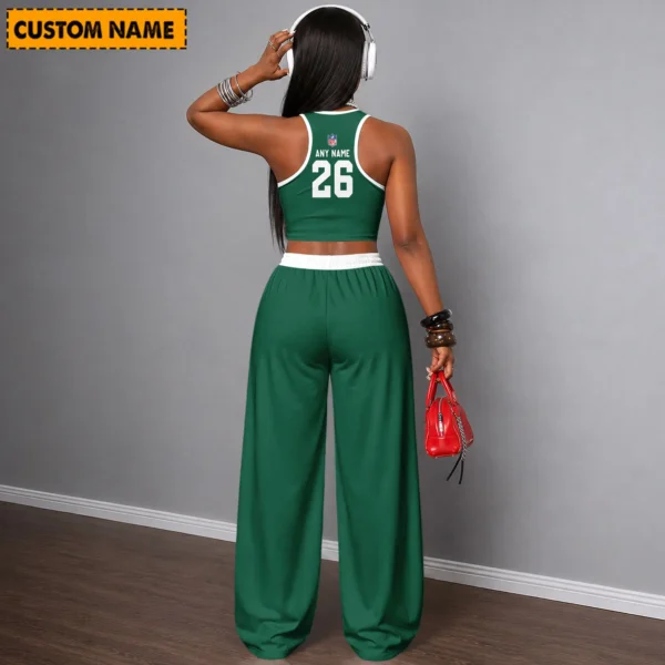Limited Edition – Customized NFL New York Jets Women’s Crop Top & Long Pants Set - Image 2