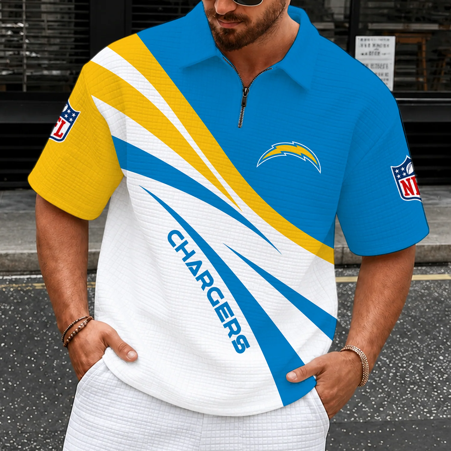Limited Edition – Customized NFL Los Angeles Chargers Quarter-Zip Polo Shirt