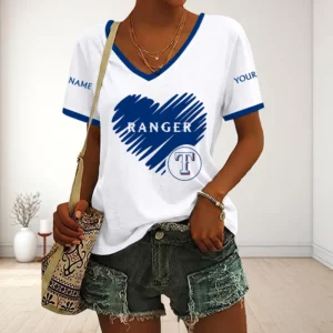 Limited Edition – Customized MLB Texas Rangers V-Neck Female Shirt