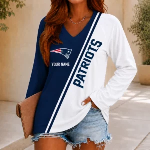 Limited Edition – Customized NFL New England Patriots Women’s V-Neck Long Sleeved Shirt