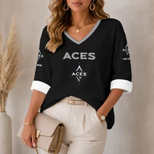 Limited Edition – Customized WNBA Las Vegas Aces Women’s Heart V-Neck Long Sleeve Shirt