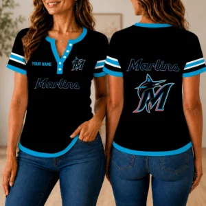 Limited Edition – Customized MLB Miami Marlins Women’s Short Sleeve Henley T-Shirt