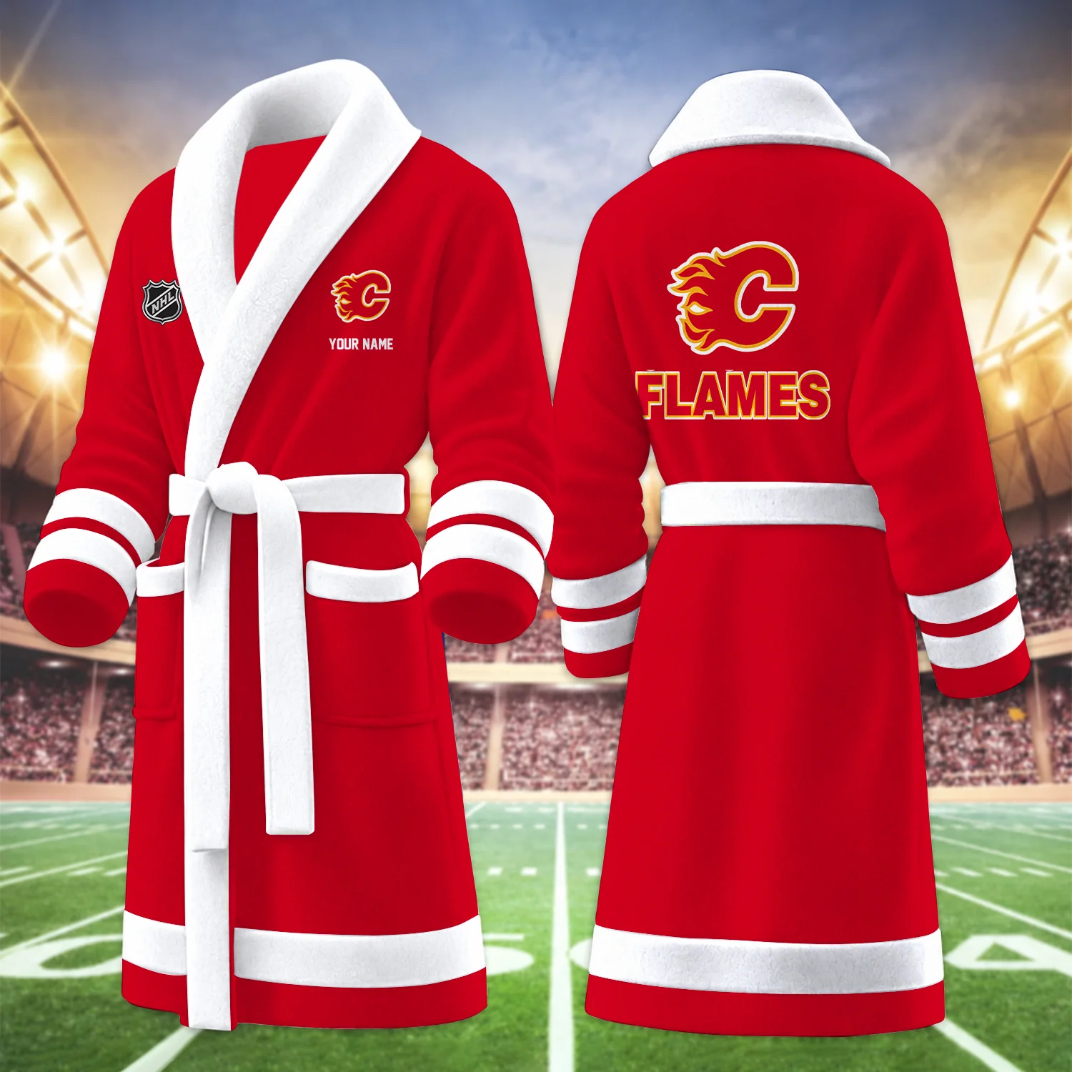 Limited Edition – Customized NHL Calgary Flames Multicolor Fleece Bathrobe