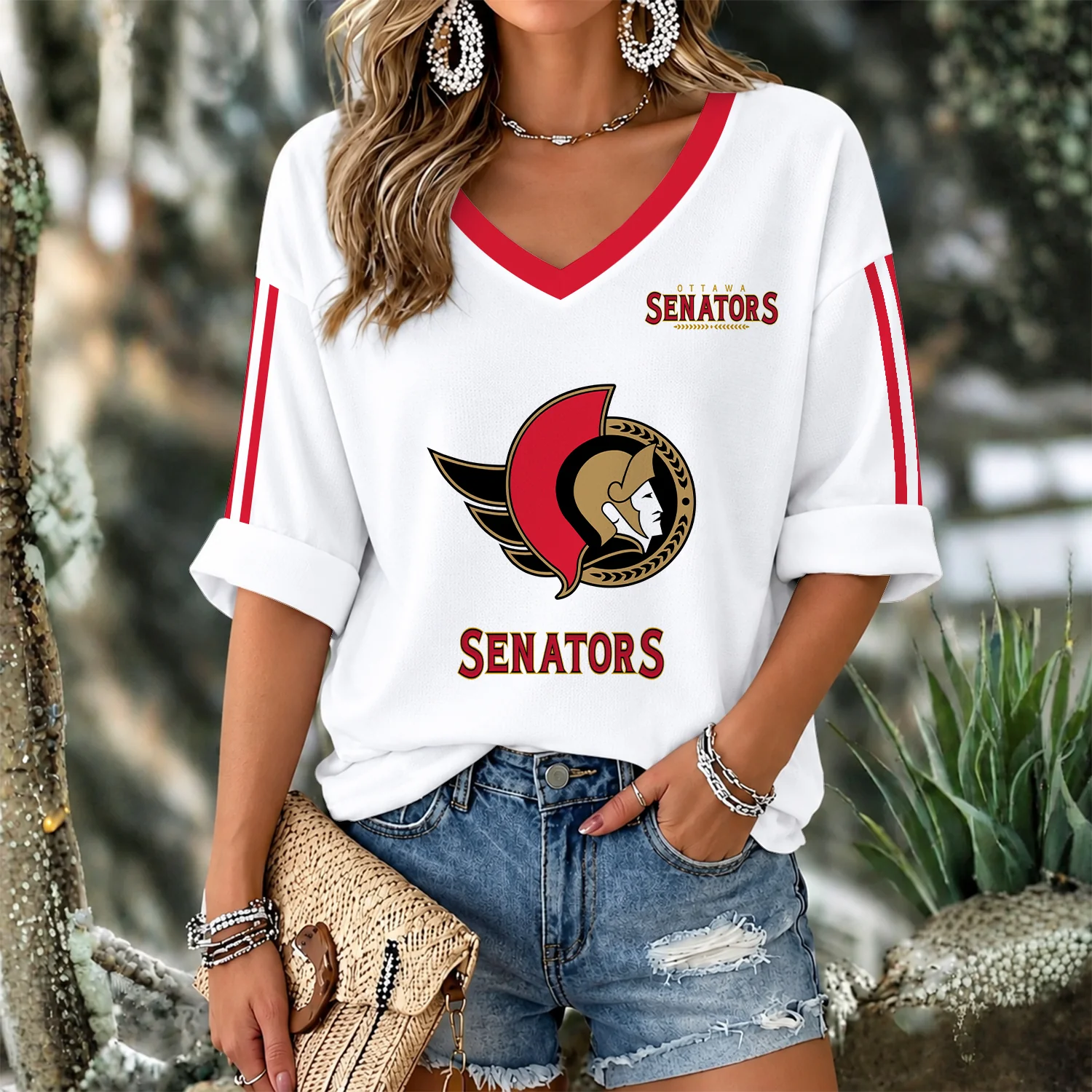 Limited Edition – Customized NHL Ottawa Senators Women’s Heart V-Neck Long Sleeve Shirt