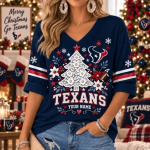 Limited Edition – Customized NFL Houston Texans Women’s Heart V-Neck Long Sleeve Shirt