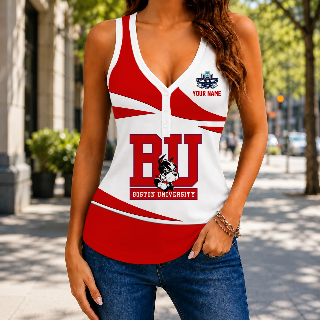 Limited Edition – Customized NCAA Boston University Terriers Women’s V-Neck Tank Top
