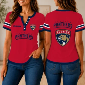 Limited Edition – Customized NHL Florida Panthers Women’s Short Sleeve Henley T-Shirt