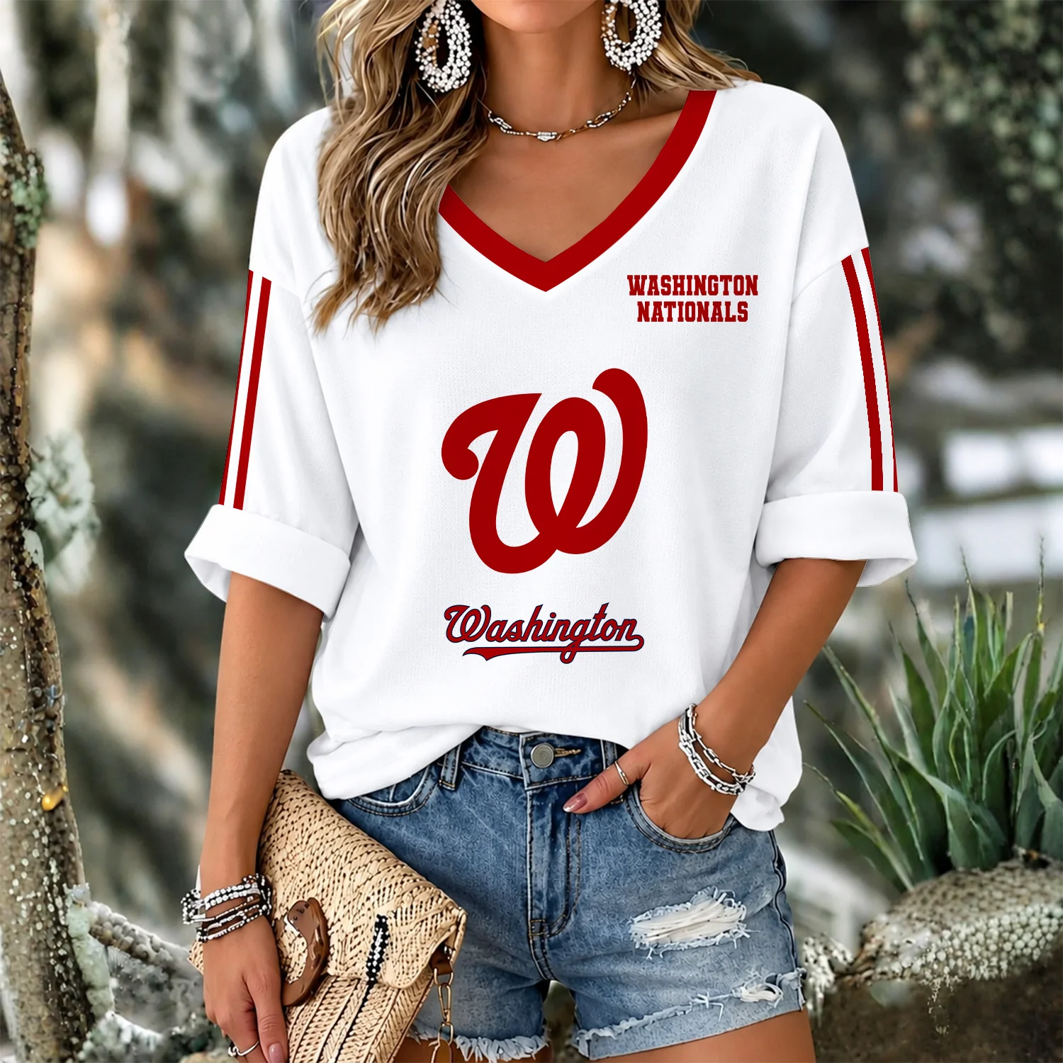 Limited Edition – Customized MLB Washington Nationals Women’s Heart V-Neck Long Sleeve Shirt