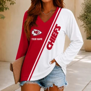 Limited Edition – Customized NFL Kansas City Chiefs Women’s V-Neck Long Sleeved Shirt