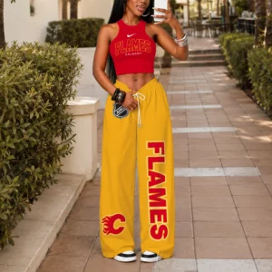 Limited Edition – Customized NHL Calgary Flames Women’s Crop Top & Long Pants Set