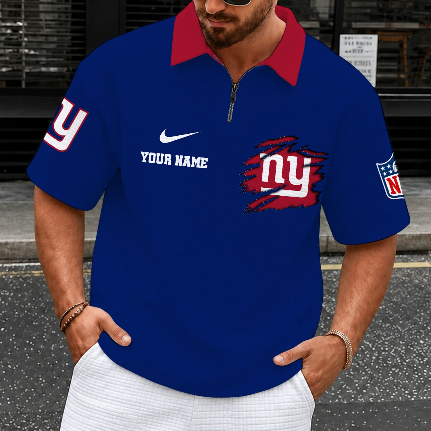 Limited Edition – Customized NFL New York Giants Quarter-Zip Polo Shirt
