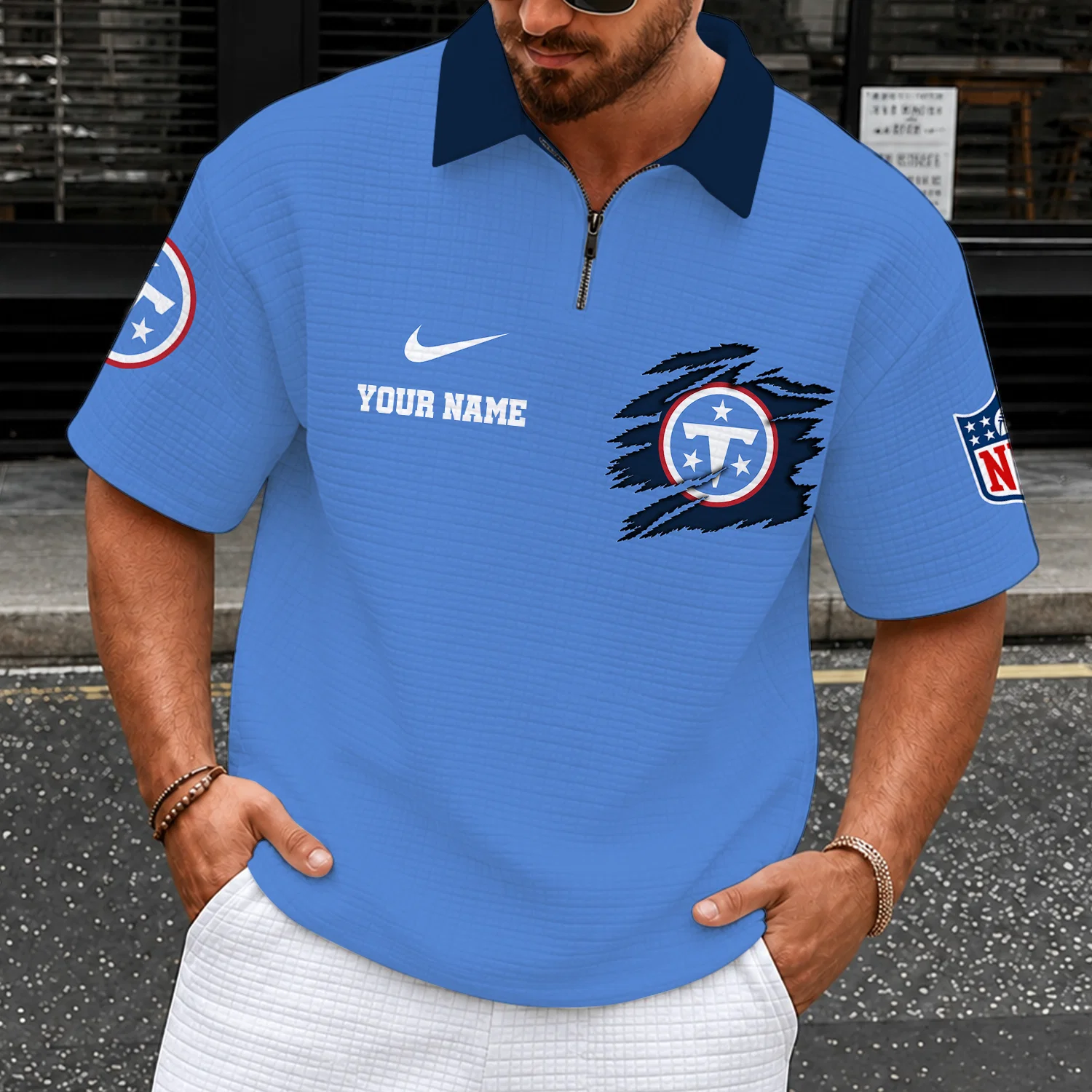 Limited Edition – Customized NFL Tennessee Titans Quarter-Zip Polo Shirt