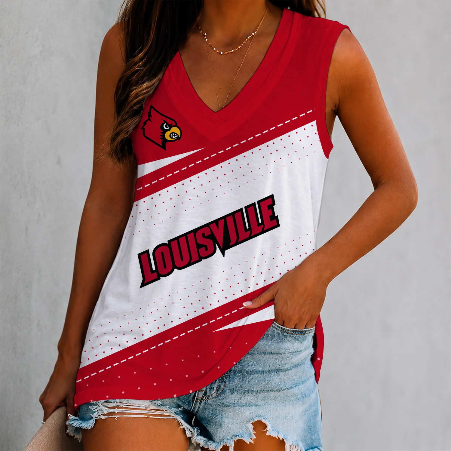 Limited Edition – Customized NCAA Louisville Cardinals Women’s V-Neck Tank Top