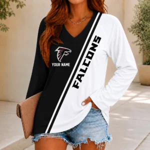 Limited Edition – Customized NFL Atlanta Falcons Women’s V-Neck Long Sleeved Shirt