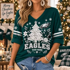 Limited Edition – Customized NFL Philadelphia Eagles Women’s Heart V-Neck Long Sleeve Shirt