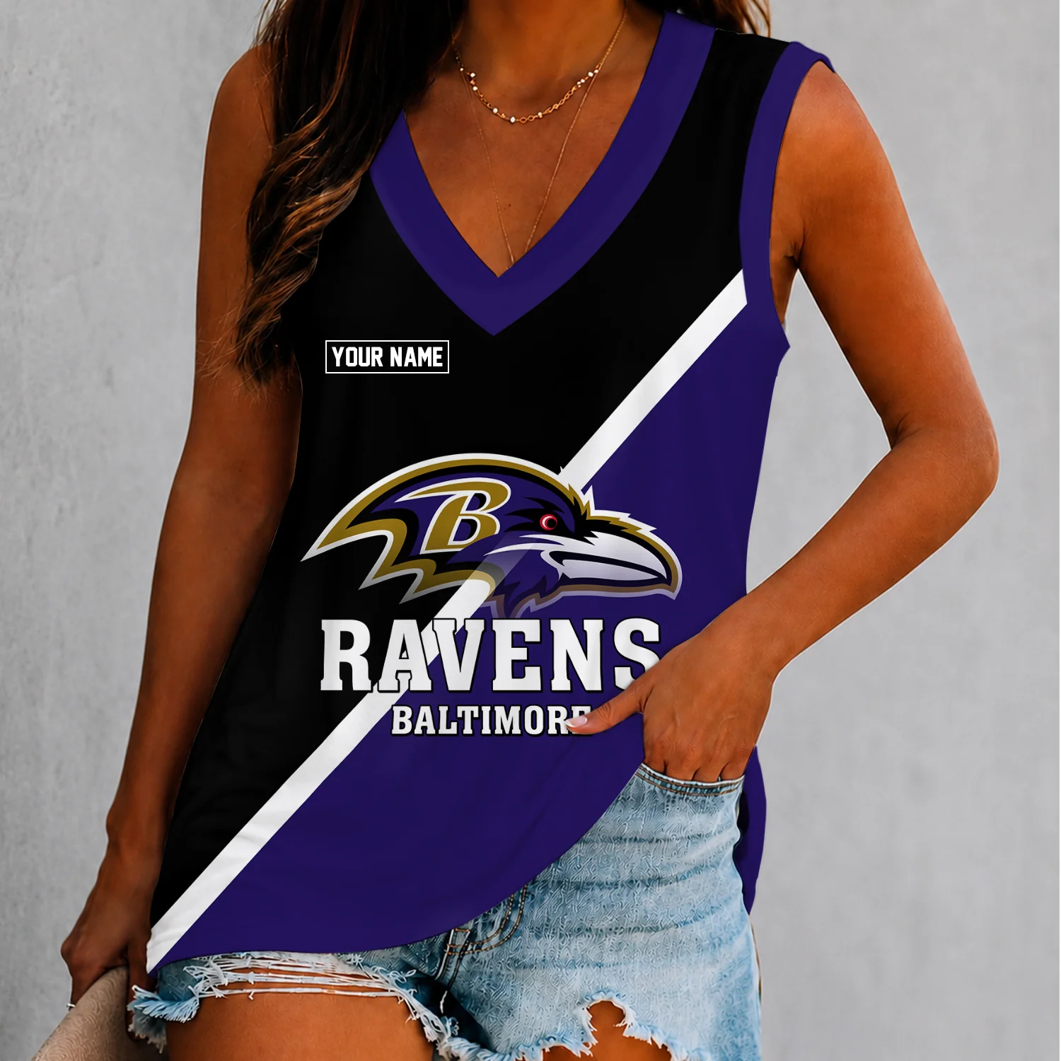 Limited Edition – Customized NFL Baltimore Ravens Women’s V-Neck Tank Top