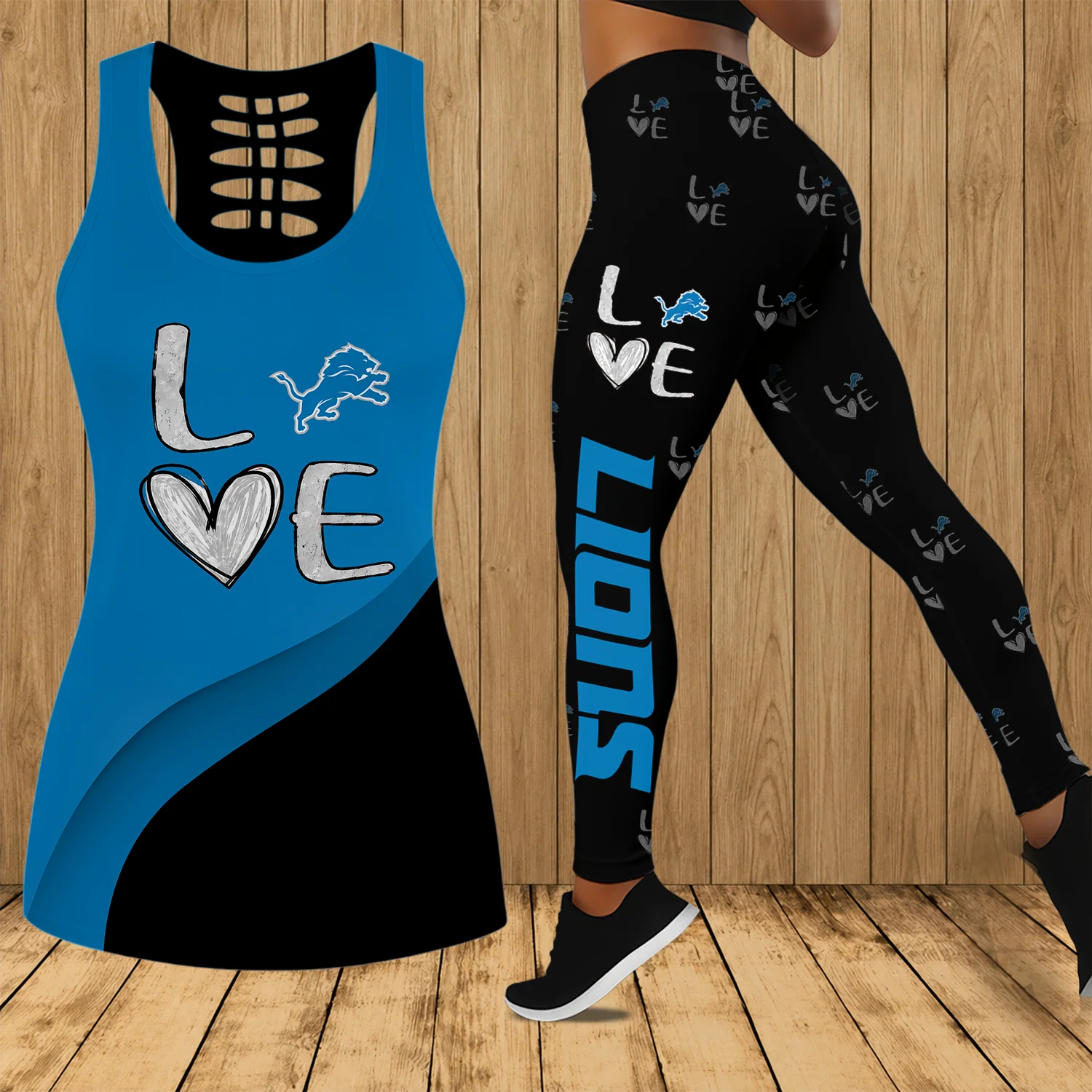Limited Edition – Customized NFL Detroit Lions Hollow Tank Top & Leggings Set