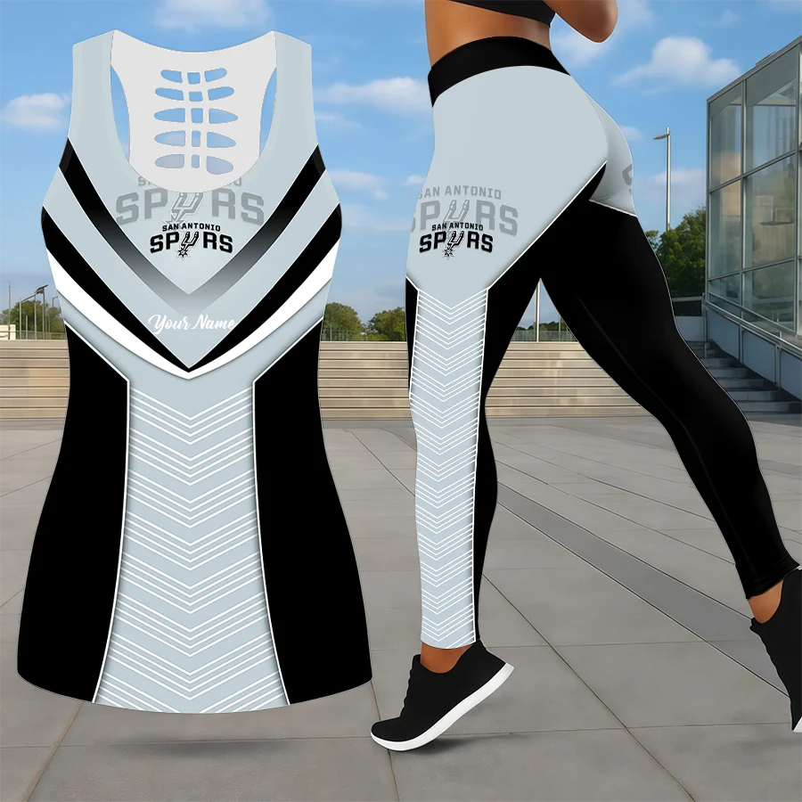 Limited Edition – Customized NBA San Antonio Spurs Leggings & Hollow Tank Top Set
