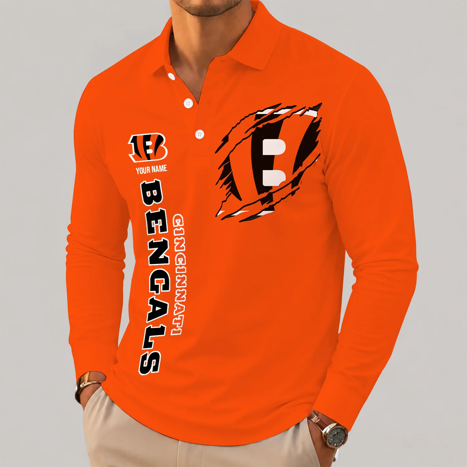 Limited Edition – Customized NFL Cincinnati Bengals Long Sleeve Polo Shirt