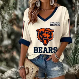 Limited Edition – Customized NFL Chicago Bears Women’s Heart V-Neck Long Sleeve Shirt