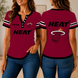Limited Edition – Customized NBA Miami Heat Women’s Short Sleeve Henley T-Shirt