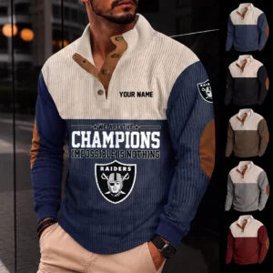 Limited Edition – Customized NFL Las Vegas Raiders Button Sweatshirts Stand Collar
