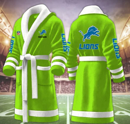 Limited Edition – Customized NFL Detroit Lions Multicolor Fleece Bathrobe - Image 3