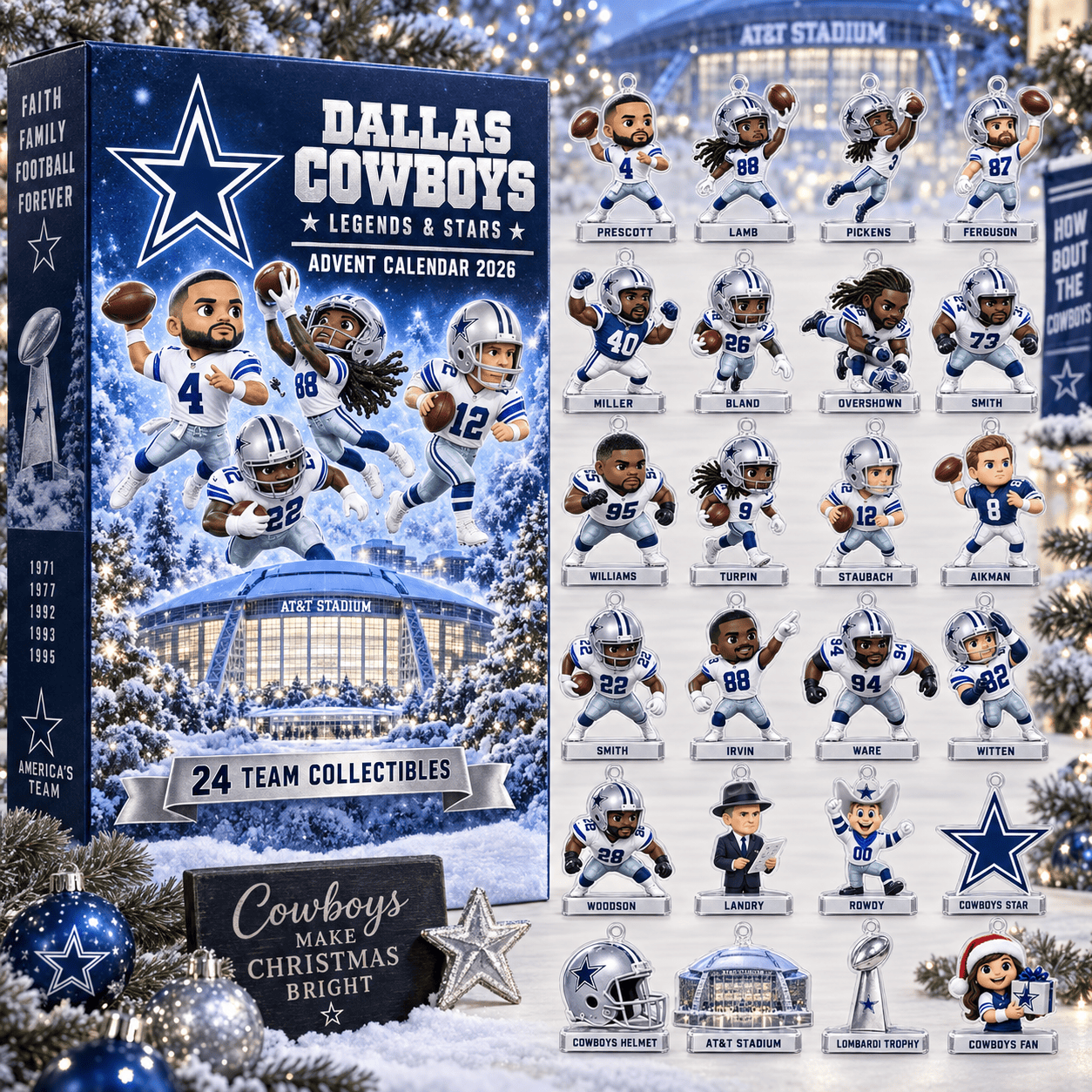 Dallas Cowboys Legends And Stars Advent Calendar 2026 Football Fan Christmas Gift