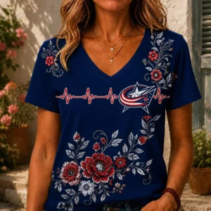 Limited Edition – Customized NHL Columbus Blue Jackets V-Neck Female Shirt