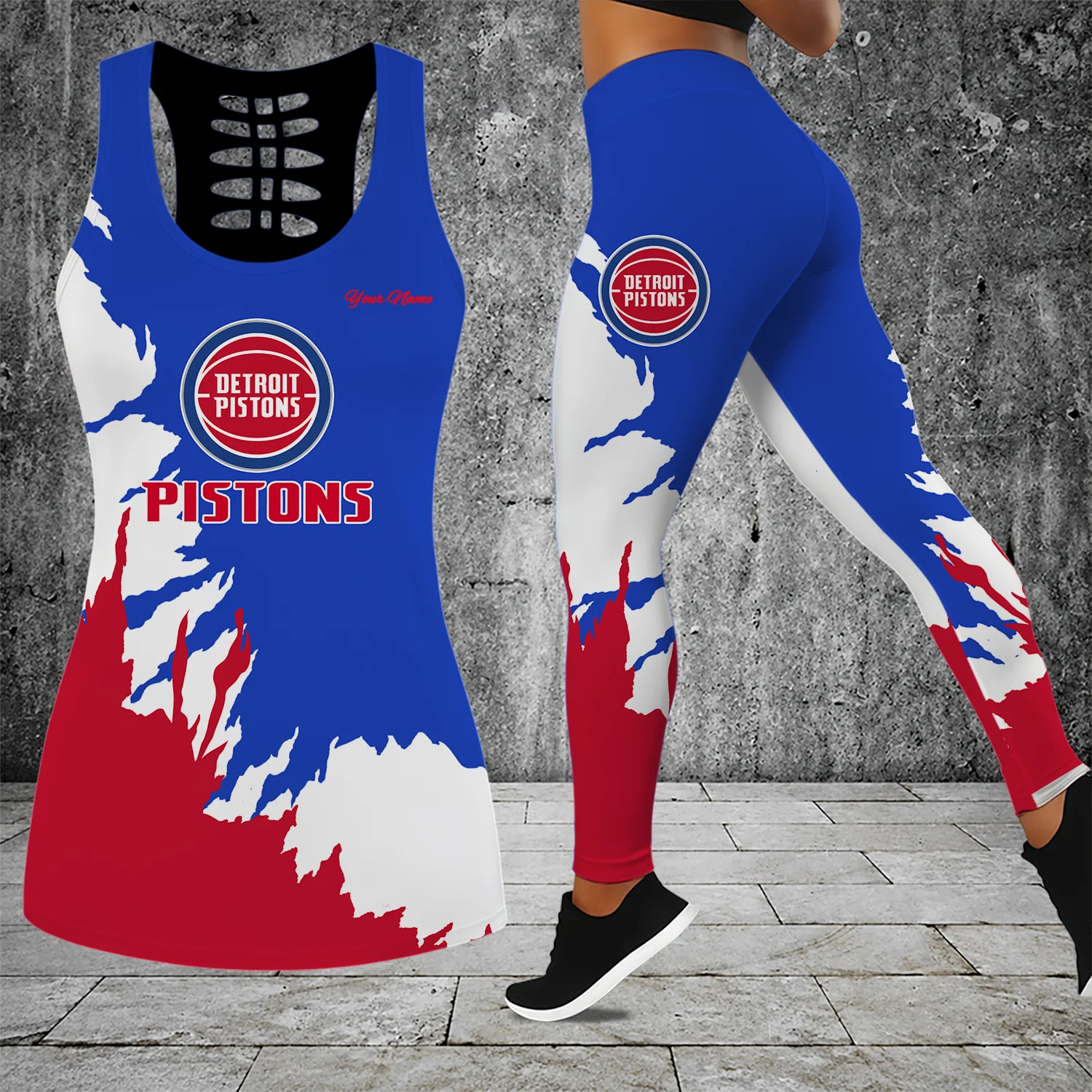 Limited Edition – Customized NBA Detroit Pistons Hollow Tank Top & Leggings Set