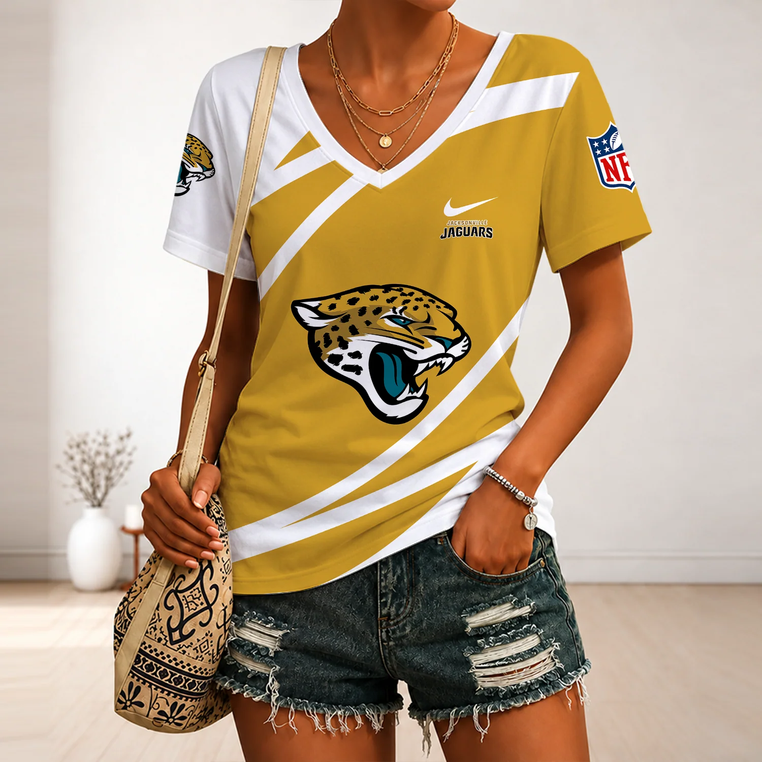 Limited Edition – Customized NFL Jacksonville Jaguars V-Neck Female Shirt