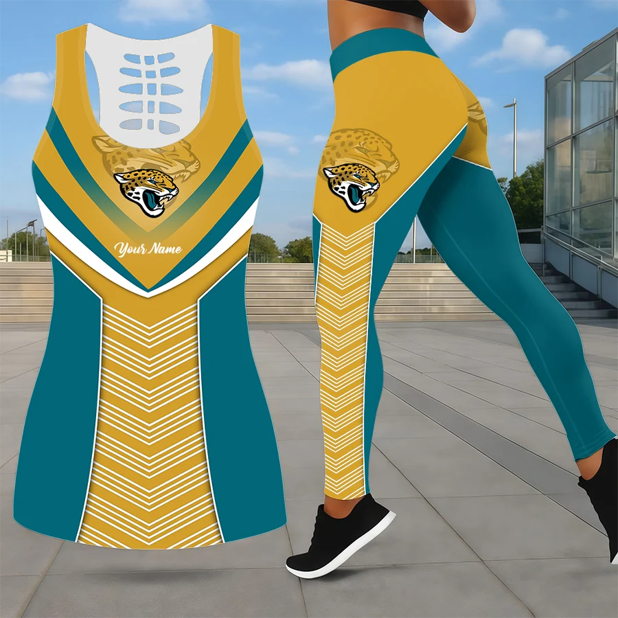 Limited Edition – Customized NFL Jacksonville Jaguars Leggings & Hollow Tank Top Set
