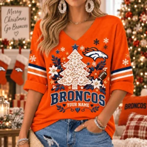 Limited Edition – Customized NFL Denver Broncos Women’s Heart V-Neck Long Sleeve Shirt