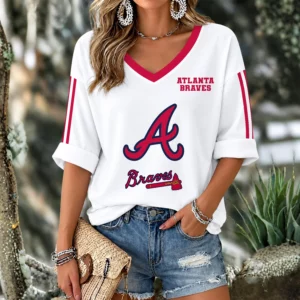 Limited Edition – Customized MLB Atlanta Braves Women’s Heart V-Neck Long Sleeve Shirt