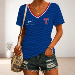 Limited Edition – Customized MLB Texas Rangers V-Neck Female Shirt