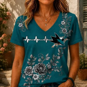 Limited Edition – Customized NHL San Jose Sharks V-Neck Female Shirt