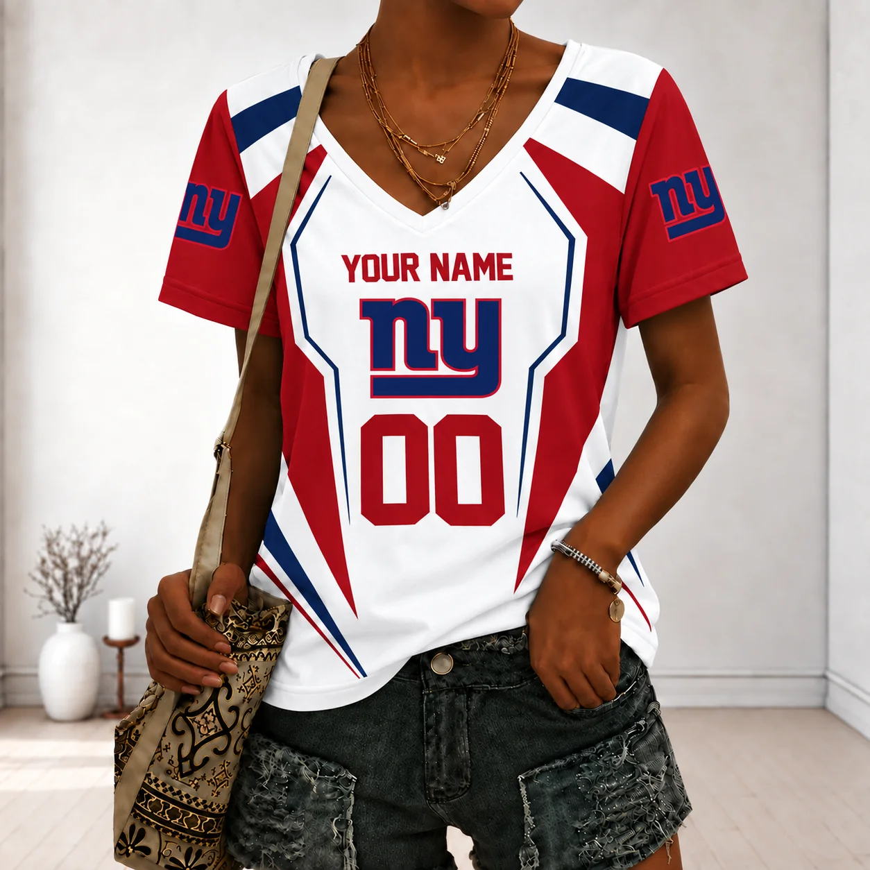 Limited Edition – Customized NFL New York Giants V-Neck Female Shirt